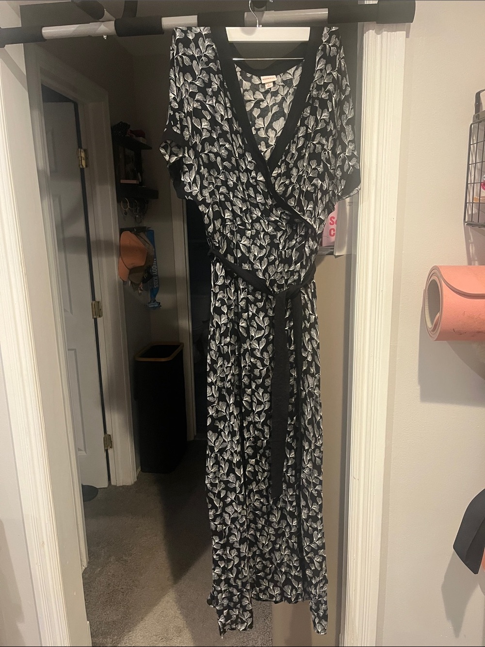 Merona Black and White Leaf-Print Wrap Maxi Dress